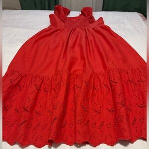 St. John's Bay Red Sleeveless Dress , 100% cotton , eyelet- embroidered style .